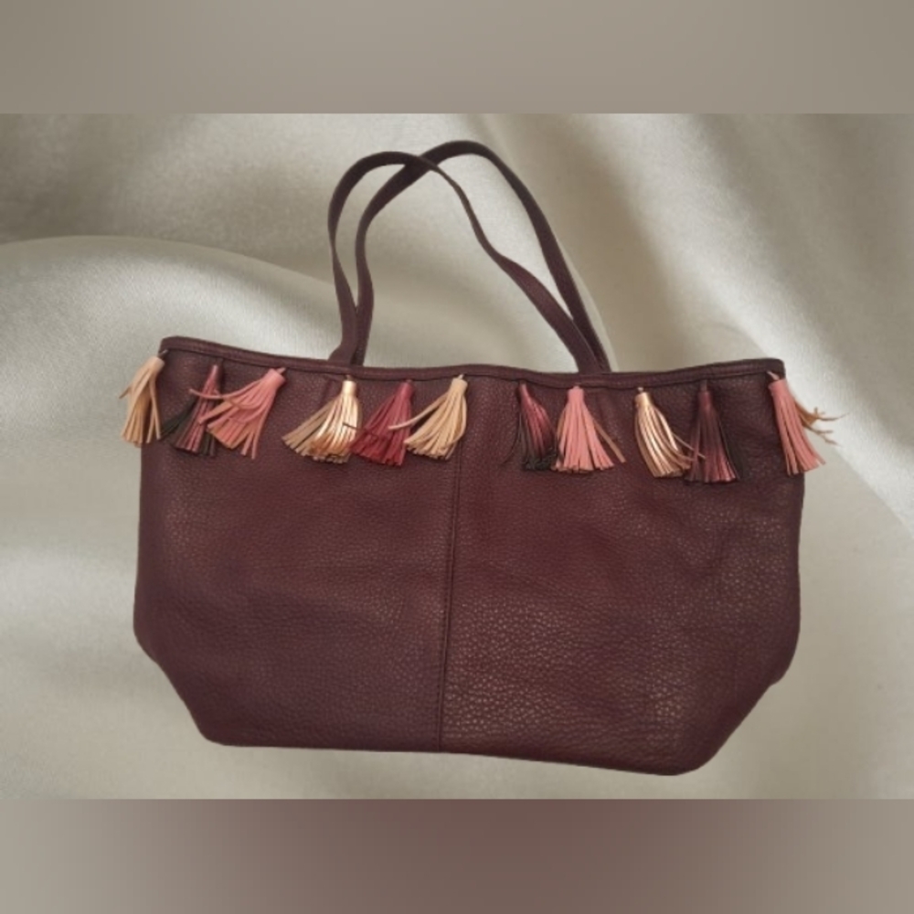 Rebecca Minkoff Plum/Dark Cherry Leather With Tassels Tote Bag